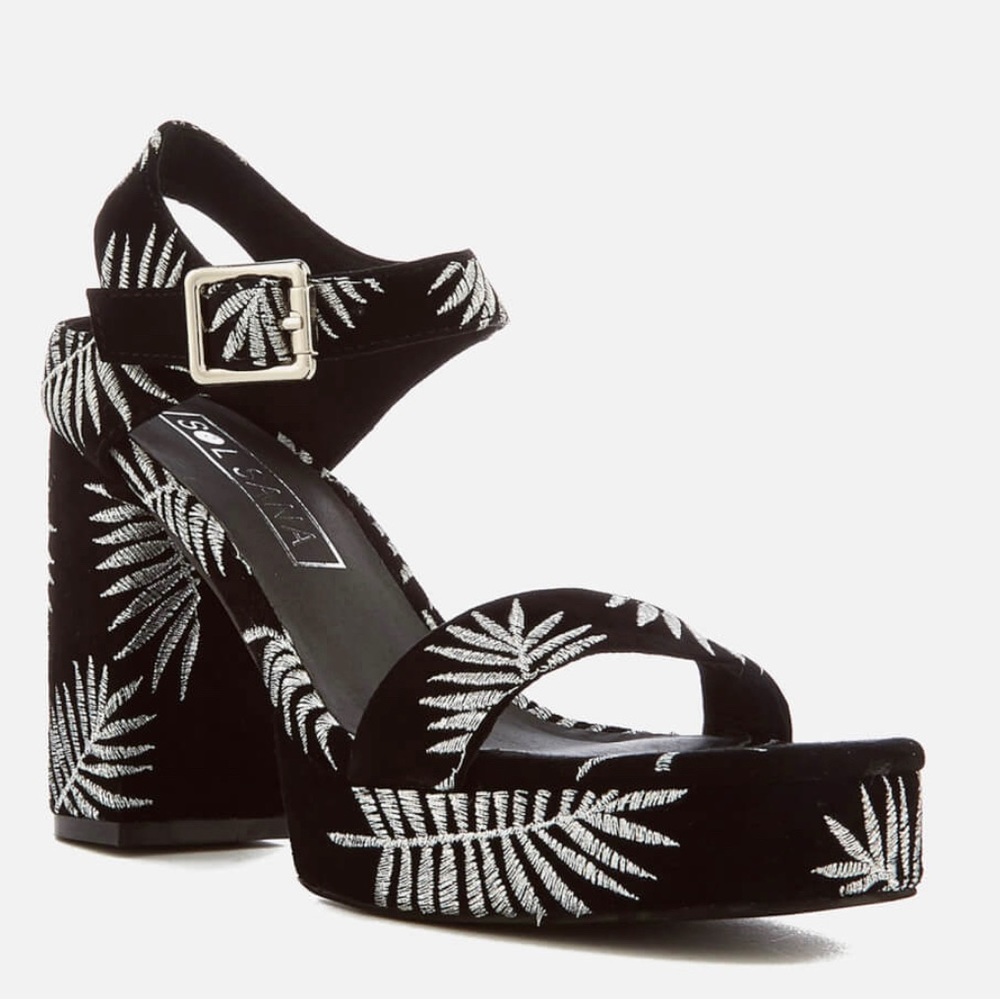 SOL SANA WOMEN'S CATHY PALM EMBROIDERED PLATFORM HEELED SANDALS - PALM